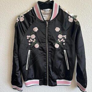 Cherry Blossom Embroidered Silk Bomber Jacket